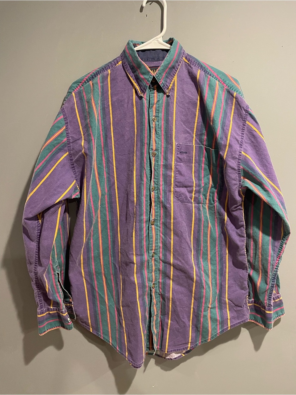 Vintage Berkley Men's Purple & Teal Striped Button-Down Shirt